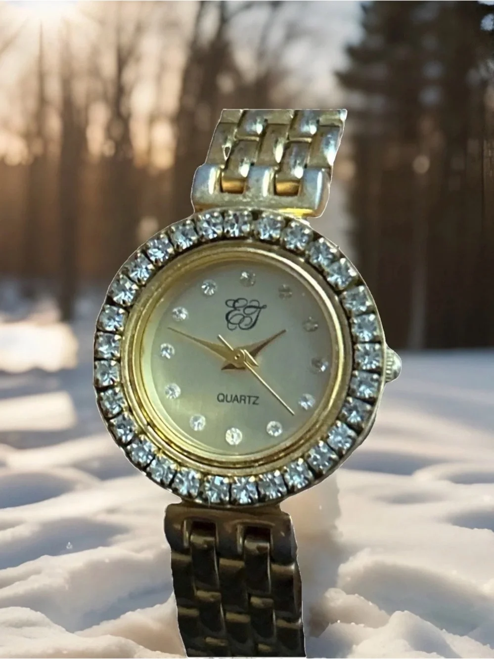 Elizabeth Taylor 24mm Watch Crystal Bezel Champagne Dial Quartz 5817 Japan